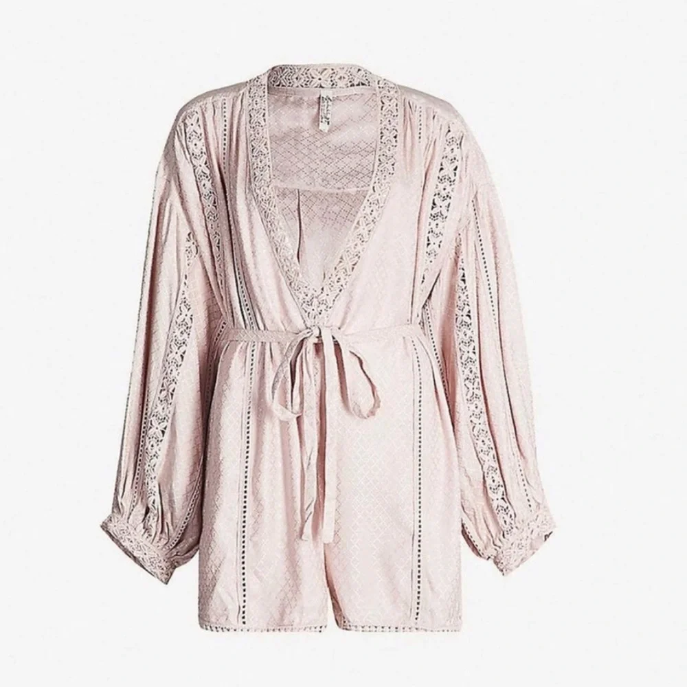 Free people floral pink romper embroidery tie NWT medium - Picture 4 of 8